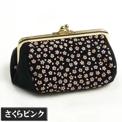 コスメポーチ 小物入れ 印傳調 日本製 フロッキー柄 がま口 かわいい 桜ピンク