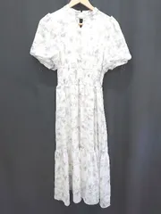 ◇ ⊂ NICE CLAUP 花柄 タイダイ柄 半袖 ロング丈 ティアード ワンピース サイズF ホワイト系 マルチ レディース E  【1410230012152】