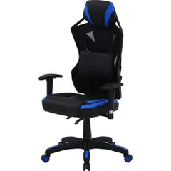 【新品・2営業日で発送】不二貿易 ゲーミングチェア パーソナルチェア ブルー メッシュ 回転式 リクライニング レイズ 19428 幅68.5cmのサムネイル