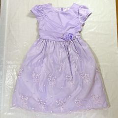 美品 motherways マザウェイズ 女の子 子供用ドレス  ワンピース 150㎝ パープル リボン コサージュ パール チュール お花 刺繍 かわいい 発表会 結婚式 セレモニー  フォーマル