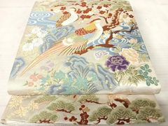 平和屋着物◎六通柄袋帯　唐織　流水花鳥文　金銀糸　正絹　逸品　AAAS9722yx