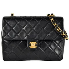 シャネル CHANEL ミニマトラッセ 20 シングルフラップ チェーン ショルダーバッグ ラムスキン A01163 ブラック ゴールド金具【中古】