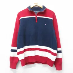L/古着 トミーヒルフィガー 長袖 ブランド ハーフジップ セーター メンズ ワンポイントロゴ 紺他 ネイビー 25mar18 中古 ニット トップス