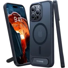 【Magsafeしてもスタンド】 TORRAS iPhone 15 Pro Max 用 ケース iOS17スタンバイ対応 隠しスタンド マグネット搭載 半透明 マット仕上げ 指紋なし 黄変なし 細部保護 UPRO Pstand 半透明ブラック