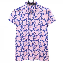 【超美品】ポロゴルフ 半袖ポロシャツ ブルー×ピンク 総柄 レディース XS ゴルフウェア Ralph Lauren