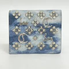 Christian Louboutin/クリスチャンルブタン マルチメタルデニム コンパクトウォレット ロゴ スパイクスタッズ 二つ折り財布 ブルー メンズのサムネイル