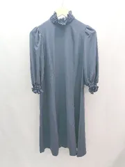 ◇ MYSELF ABAHOUSE バックジップ フリル ハイネック スリット 長袖 ロング丈 ワンピース サイズS ネイビー系 レディース E 【1305180018647】