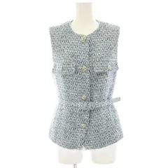 ザラ ZARA ベルトテクスチャーベスト ツイード XS 水色 ライトブルー 白 ホワイト 80089348-4 /HN