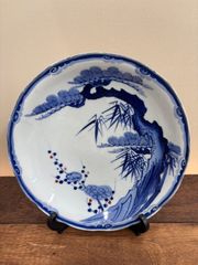 値下げ‼️古伊万里　志田窯　大皿　29cm  鯉の滝登り 後期伊万里 志田窯大皿 染付鯉の滝上り文皿 - 古美術 美養