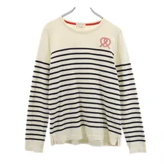 プチバトー フランス製 ボーダー 長袖 Tシャツ S 生成り PETIT BATEAU ロンT ロゴ メンズ 【中古】  【230816】