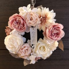 137【専用】ボリュームリース♡ピンクベージュ&ホワイト　玄関　ドア飾り　インテリア　高級造花　アーティフィシャルフラワー