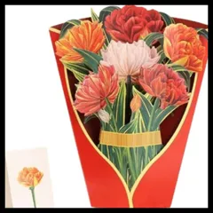 立体 花束 カラフル グリーティングカード メッセージカード 封筒付き ポストカード 母の日 父の日 誕生日 プレゼント カード 花 ブーケ カラフル リボン かわいい 綺麗 豪華 気持ち 3D (5.ムリーリョチューリップ)