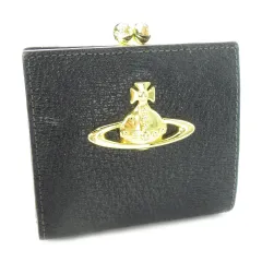 ヴィヴィアンウエストウッド Vivienne Westwood 二つ折り財布 ウォレット 小銭入れあり ボックス型 レザー 革 ロゴ オーブ 黒 ブラック /CK19 ■GY18