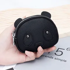 小銭入れ レディース メンズ 本革 可愛い パンダ コインケース 子供 キッズ 女の子 男の子 小銭ケース ミニポーチ おしゃれ キーホルダー付 (ブラック)