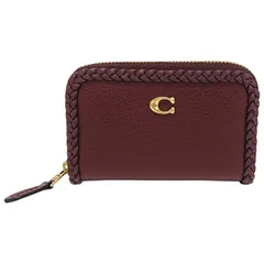 コーチ COACH スモール ジップ アラウンド カード ケース ブレイド ポリッシュド ペブル レザー スムース レザー CJ876 パスケース コインケース ラウンドファスナー ブラス ゴールド / ルージュ レッド 正規品 極美品 中古 mbp06001