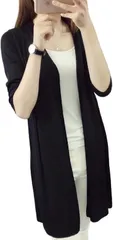 ririka リリカ カーディガン 薄手 サマーニット シアー ロング 丈 冷房 日よけ 対策 スリット レディース 黒( ブラック,  L)