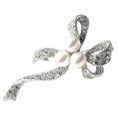 【シルバー×ワンサイズ】[Cream dot. クリームドット公式] ブローチ フォーマル 卒業式 卒園式 入学式 入園式 ママスーツ コサージュ パール パヴェ キュービックジルコニア ビジュー リボン ピン 華やか 大人 上品