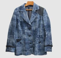 伊太利屋 GK コレクション　レディース ジャケット 9号　薄手 デニム ジーンズ柄 プリント  長袖　ややストレッチ素材　軽い！