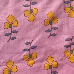 インド綿　ブロックプリント　花柄　ピンク×イエロー 50cmから