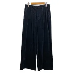 ザラ ZARA パンツ ワイドパンツ タック コーデュロイ コットン 無地 S 紺 ネイビー