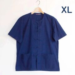 モーホーム　XL　半袖　チャイナボタン　インディゴ　タイ服　作業服　タイ農民服