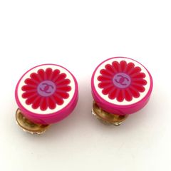 【鑑定済み】正規品 CHANEL シャネル ココマーク フラワー ボタン イヤリング 04P ピンク 花柄