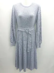 ◇ ⊇ MAJESTIC LEGON ストレッチ素材 長袖 ひざ丈 ニットワンピース サイズM ブルー系 レディース E  【1411280039595】