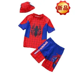 ✨新品✨スパイダーマン 水着 男の子 キッズ 子供用 上下セット 帽子付き マーベル ヒーロー プール 海水浴 温泉 スイミング 夏休み ビーチウェア 90cm 100cm 110cm 120cm 130cm スイムウェア