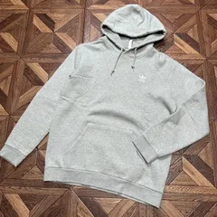 訳アリ　adidas アディダス トレフォイルロゴ　グレーパーカー　刺繍ロゴ　裏起毛