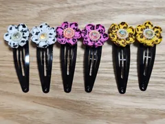 つまみ細工　パッチンピン　アニマル柄　ヒョウ柄　牛柄　色違い　３個セット