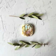 お花 陶器 金継ぎ ライン ヘアアクセサリー ヘアゴム ポニーフック スクエア 四角 花 淡い