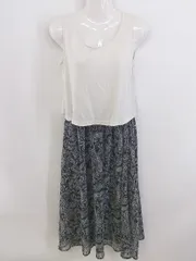 ◇ INGNI ペイズリー柄 切替 ウエストゴム ノースリーブ 膝下丈 ワンピース サイズM ホワイト ネイビー レディース P  【1212230001996】