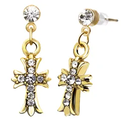 【正規販売】 Renervate クロスピアス 両耳 メンズ レディース 人気 ブランド 男女兼用 ゴールド イヤリング CZダイヤ 十字架 アクセサリー シルバー （K18ゴールド仕上げ） ベビーファット 金属アレルギー プレゼ [ゴールド(ダイヤモンド)]