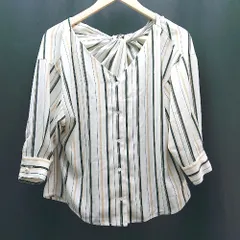 ◇ ROPE PICNIC ストライプ柄 パール きれい系 七分袖 ブラウス サイズ36 アイボリー/ブラック レディース E  【1307260048087】