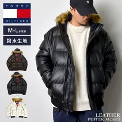 トミーヒルフィガー ダウンジャケット レザー メンズ TOMMY HILFIGER 150AU263 ブランド 暖かい 撥水 防寒 軽量 M L アメカジ ジャケット ダウンコート ボマージャケット 中綿 革ジャン フー