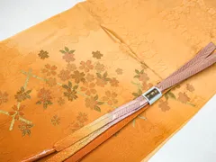 【着物】和装小物 帯揚げ帯締めセット 帯揚 帯締 暈し 金彩桜文 笹浪組 金糸 24w-10337のサムネイル