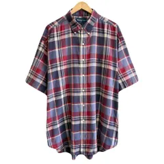 Ralph Lauren ラルフローレン BLAKE ボタンダウンシャツ コットンシャツ チェック柄 半袖シャツ ワンポイントロゴ 刺繍 紫×白×赤×多色 XXLサイズ No.G255