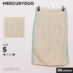 ★美品★ MERCURYDUO マーキュリーデュオ スカート 膝丈　タイト　ツイード調　サイドレース　後ろジップ　裏地付き　綿100％ 　イエロー　グリーン　 【H2248-00】 送料無料　古着　レディース