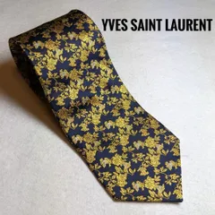 2:ネクタイ Yves Saint Laurent 9㎝ ネイビーゴールド 395●