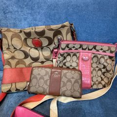 ΩNA2003 大人気！ COACH コーチ ショルダーバッグ 長財布 3点セット シグネチャー ブラウン ピンク 系