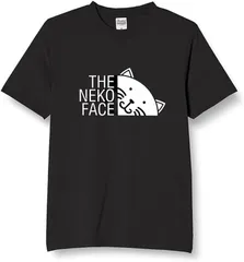 オリメイク ネコフェイス tシャツ おもしろtシャツ 面白い( ブラック,  L)
