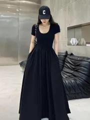 ⭐新品⭐韓国ファッション ブラックワンピース マキシ丈 半袖 Tシャツワンピ ロングスカート 大人カジュアル 体型カバー ゆったり S M L XL 2XL 3XL 夏服 お出かけ デート 通勤 デート エレガント 可愛い プレゼント ご褒美 贈り物 ギフト