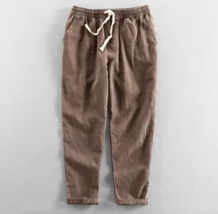 新品特売★春夏 麻パンツ メンズ 綿麻 イージーパンツ 無地 清涼感 リネンパンツ スラックス チノパン ストレート カジュアル コーヒー M~6XL