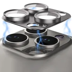 新着商品 OAproda iPhone 16Pro/16ProMax/15Pro/15ProMax/14Pro 用 カメラ保護 フィルム 【アルミ合金+強化ガラス】 9H 耐衝撃 カメラカバー 黒縁 露出オーバー防止 曇りなし 粘着性強い 貼りやすい（グレー）