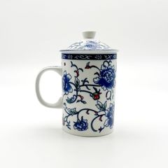 【新品未使用】花柄　中国茶器　蓋付きマグカップ（沖縄不可）