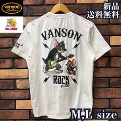 【TOM&JERRYコラボ 】天竺半袖TEE ロックンロール Tシャツ VANSON バンソン トム&ジェリー トムジェリ バイク バイカー ユニセックス 刺繍 ワッペン TJV-2513 ホワイト 新品 正規品 送料無料
