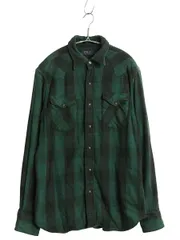 【お得なクーポン配布中!】 ポロ ラルフローレン チェック フランネル ウエスタン シャツ メンズ M / ネルシャツ 2レイヤー ライナー付き 長袖シャツ ツートン 黒 緑 