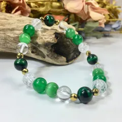 グリーンタイガーアイ×キャッツアイ×水晶×ジェイド パワーストーン ブレスレット 8mm レディース 女性  数珠ブレス 開運 プレゼント ギフト  [8]