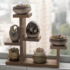 【新品・未使用】 木製多層プラントスタンド小型植物棚フラワーラック植物ホルダー多肉植物用リビングルーム窓辺テーブル用に組み立て簡単