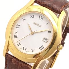 グッチ 5400M メンズ クオーツ 腕時計 ホワイトダイアル レザーベルト 10000270【中古】